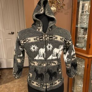 Horses Print Fuzzy Sweater Hooded Jacket